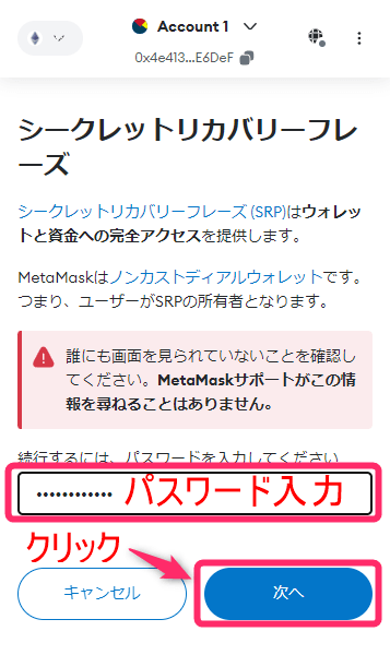 パスワードを入力して「次へ」をクリック