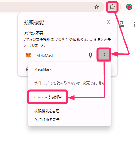 メタマスクをChromeから削除