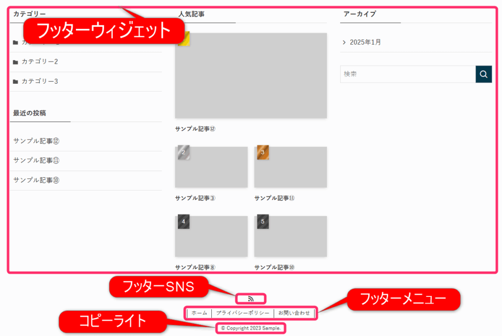 フッター周りのカスタマイズ