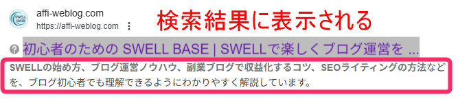 検索結果に表示されるサイトの説明文