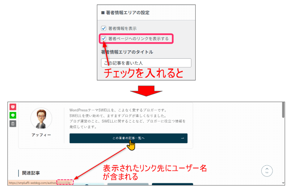 「著者ページへのリンクを表示する」にチェックを入れない
