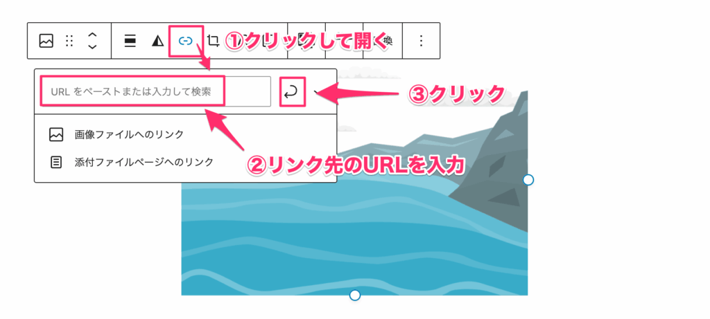 ブロックツールバーの「リンク」アイコンをクリック
